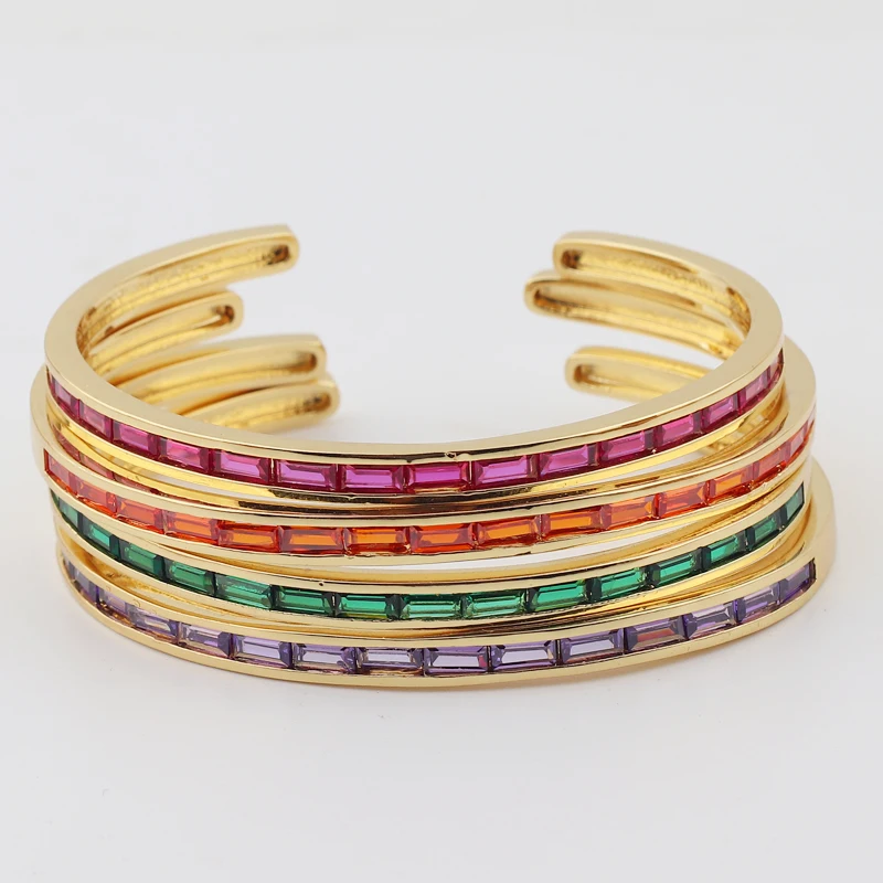 New Arrival Luxury Stackable Statement Gold Bangle for Women Wedding Cubic Zircon Crystal CZ Gold Plated Bracelets Gifts