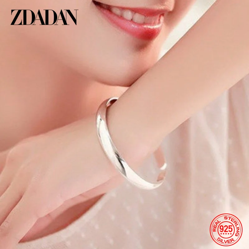ZDADAN 925 argent Sterling 10MM lisse ouvert manchette Bracelet et Bracelet pour les femmes charme bijoux de mariage cadeau