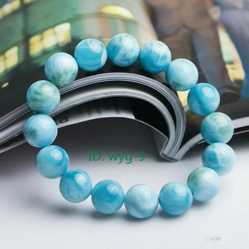 10mm Natural Blue Larimar stone Gem stone Round Beads Water Pattern Bracelet 7.5”