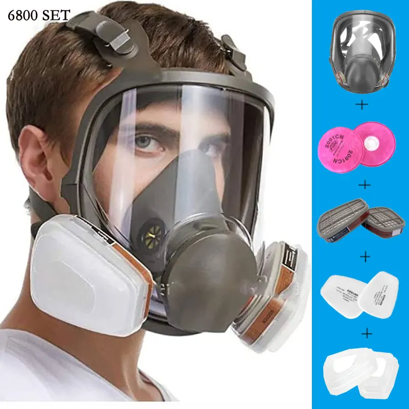 Anti-FOG 6800 Full Face Respirator ป้องกันฝุ่นจิตรกรรม Spraying Respirator ความปลอดภัยทํางาน 6001 P100 กรองเปลี่ยนสําหรับ 3M หน้ากากแก๊ส