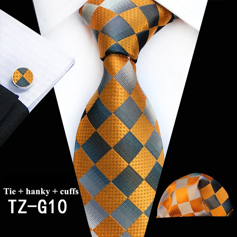 71 farben 100% Silk Krawatte Set für Männer Plaid Krawatte Sets Cufflik Tasche Platz Navy Orange 2020 Herren Anzug Krawatte taschentuch