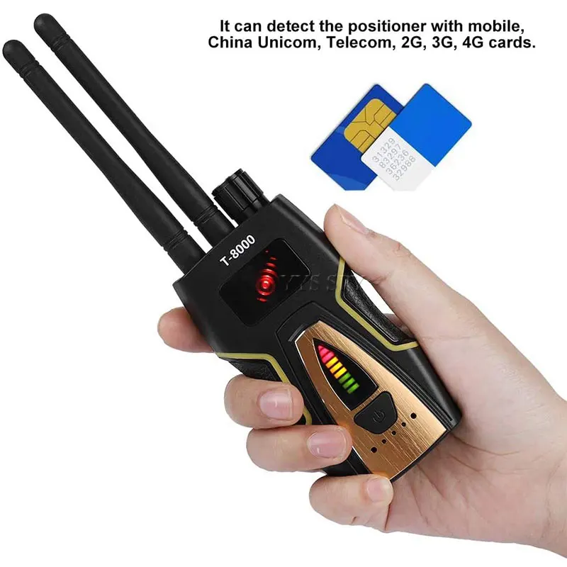 T8000 راديو RF مستكشف إشارة المحمولة مكافحة التجسس كاميرا خفية للكشف عن GSM الصوت علة مكتشف لتحديد المواقع الماسح الضوئي نطاق الكشف الكبير