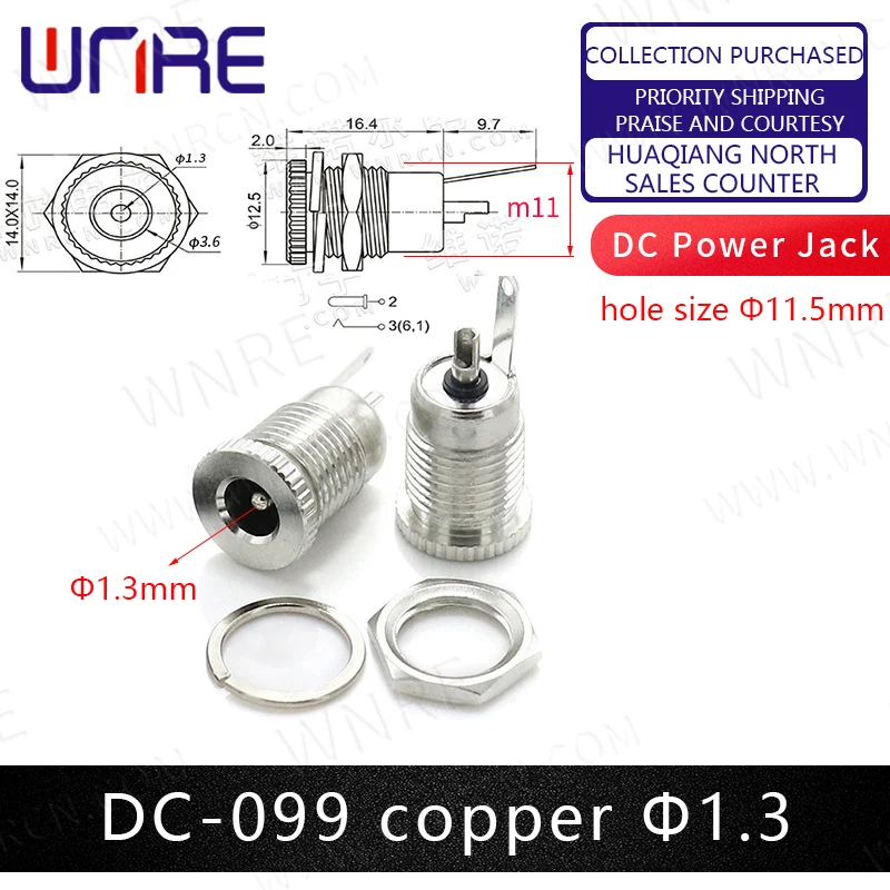 5/10pcs DC-099 5.5 x 2.1mm DC Power Jack Socket Female Panel Mount Connector Metal DC099 Open Hole 11.5MM 5.5*2.1 5.5*2.5