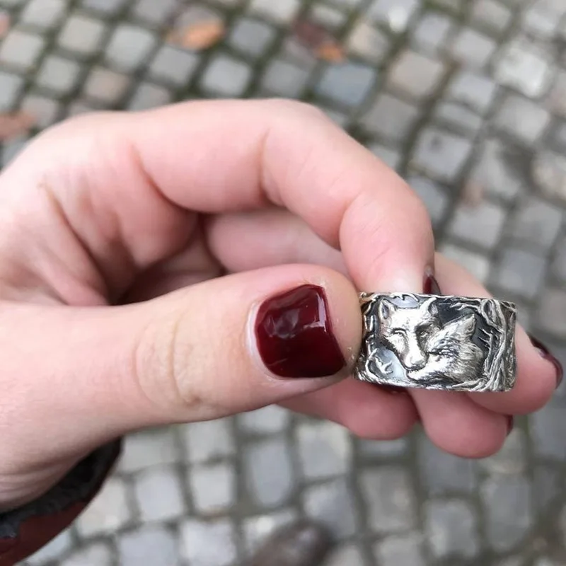 Fashion Hip Hop Rock Unisex Finger Ring Punk Gift  Wolf Rings for Men\'s Vintage Curled Wolf Ring  Animal Jewelry Rings