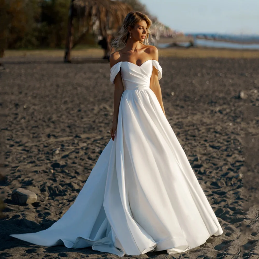 Vestido de novia con hombros descubiertos para mujer, traje de novia de línea A Simple, tren de barrido, moderno, 2022