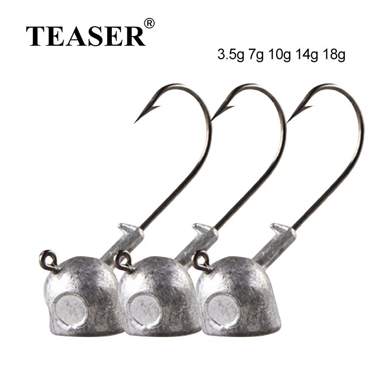 TEASER ST002 10pcs 3.5g 7g 10g 14g 18g Head Hook Jig Bait Fishing Hooks For Soft Worm Shad Lure Fishing Tackle Deep Water Bullet