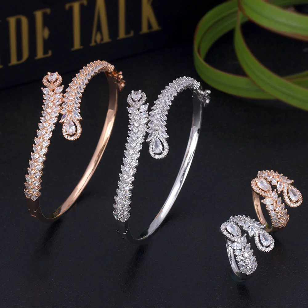 BrideTalk Luxury Angle Wing 2PC Bangle Ring Jewelry Sets Dubai Bridal Jewelry Sets For Women Wedding brincos para as mulheres