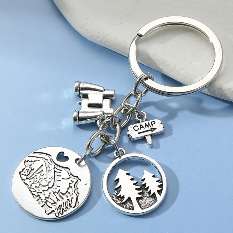 1pc New Style Women And Men Camp Jewelry Pine Tree In The Mountain Keychain Christmas Gift For Nature Lover E2135