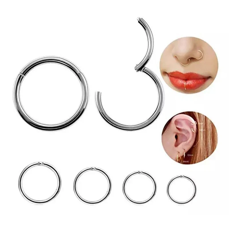 Aço cirúrgico Tornito Nose Clicker, Septo Piercing, Cartilagem da orelha Piercing, Brinco, Helix Septo, Clip Ring, 16G, 18G, 1Pc