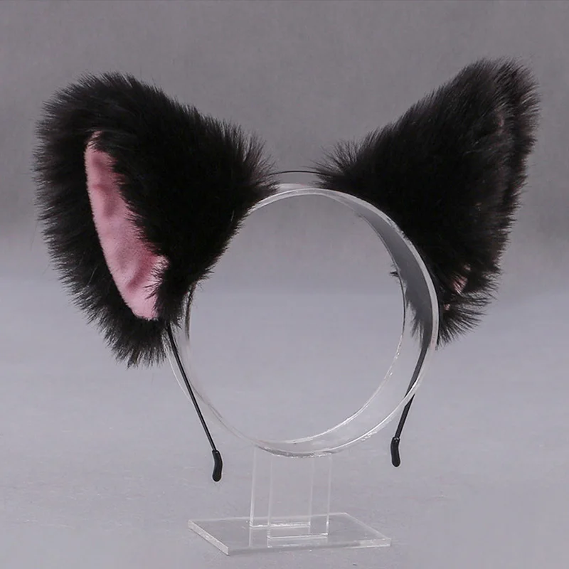 Diadema de pelo de zorro y gato para niña, diadema de pelo de imitación con orejas de animales, accesorios para el cabello