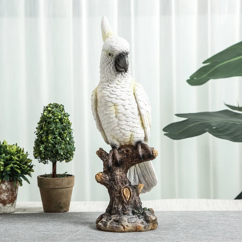 Simulation Parrot Ornaments Creative Resin Bird Model Garden Bookcase Desktop Home Decoration Accessories Character Resins