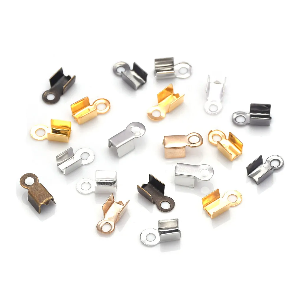 Fold Over Cord End Cord Crimp End Tips Fold-Over End Caps Leather Ribbon Ending Clasp Tips Jewelry Connector for Jewelry Making