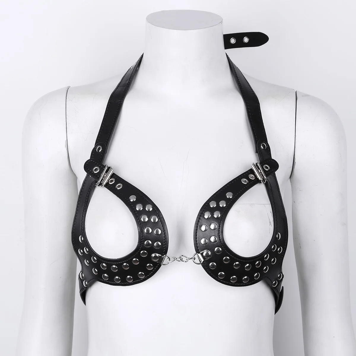 Goth Body Cage soutien-gorge Sexy en cuir PU, bonnet ouvert, harnais, haut avec boucles et Rivets, Lingerie à la mode pour femmes, Costumes de