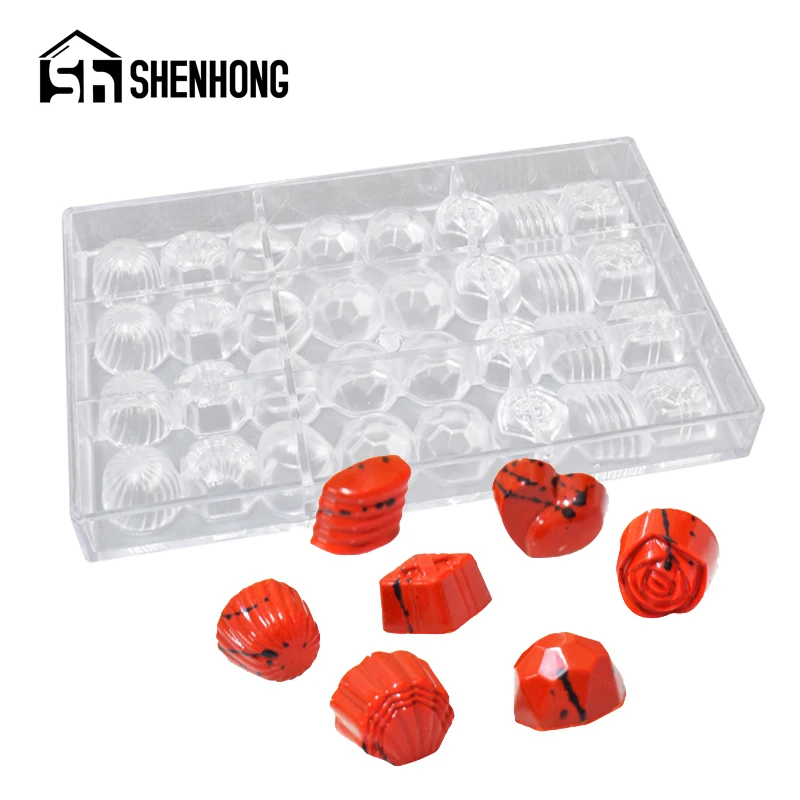 SHENHONG Polycarbonate Chocolate Mold 32 Cavity Confectionery Dessert Baking Tools 10g Candy PC Plastic Mould Kitchen Bakeware