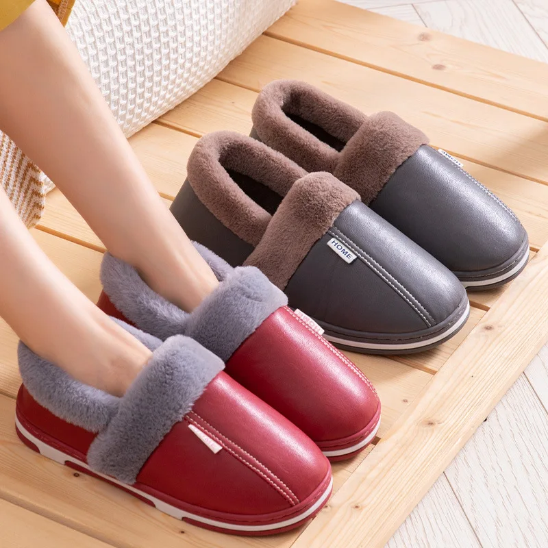 Men and Women Couple Slippers Women Solid Color Indoor Shoes Female Winter Warm Cotton-Padded Slippers Home Shoes