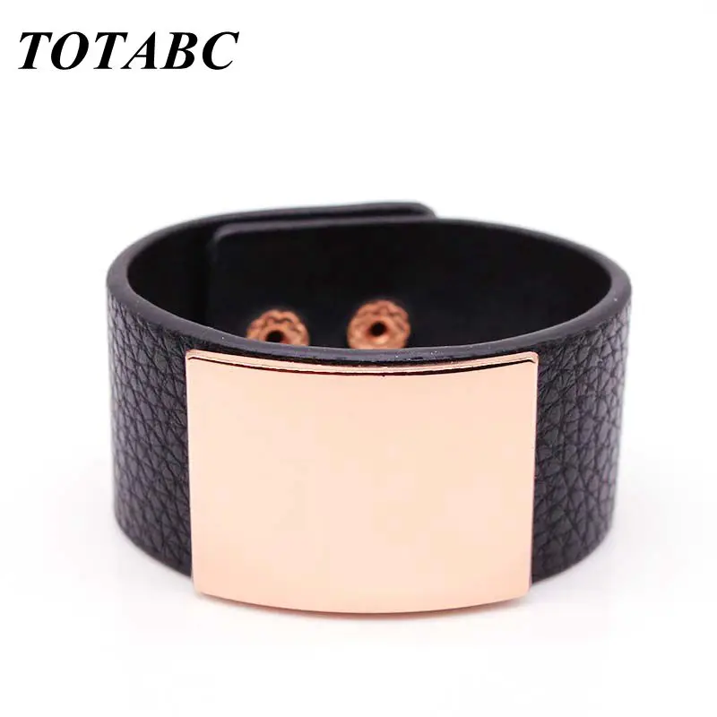 New Hand Fashion Leather Bracelet Simple All Match Women The Light Panel Wide Women Wrap Bracelet Wristband Jewelry