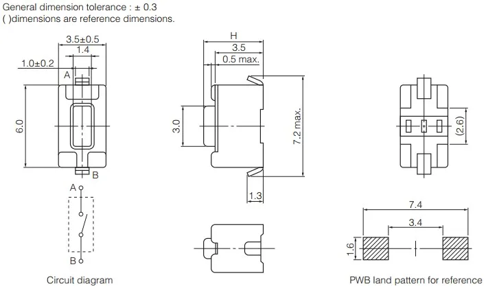 10Pcs EVQPE104K Japan 3.5*6*4.3 touch switch button U-shaped patch 2-foot push button switch