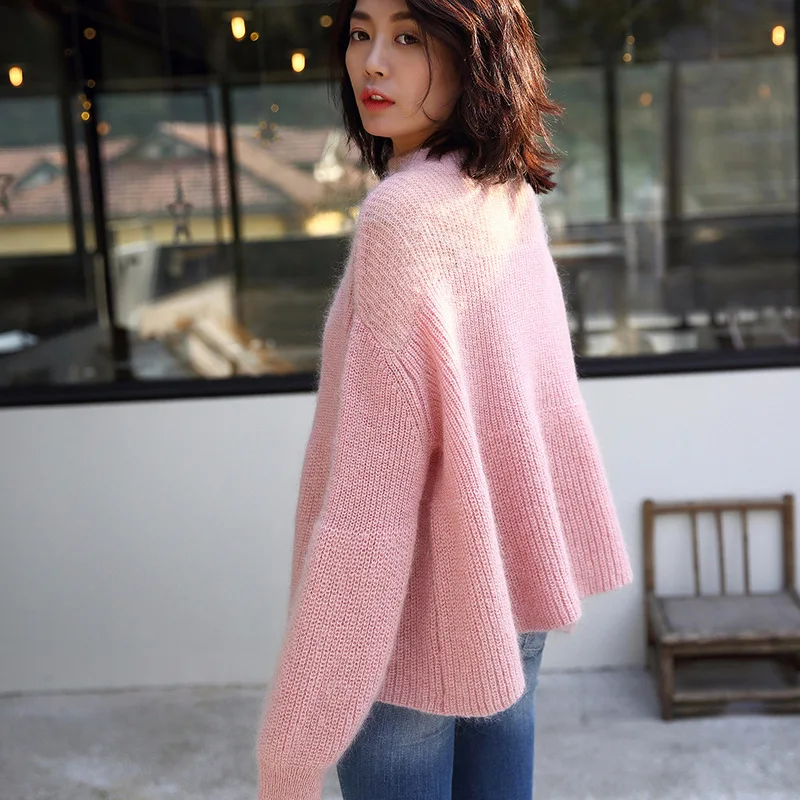 and 2020 autumn pink lantern cuff head gradient loose sweater turtleneck winter dresses women