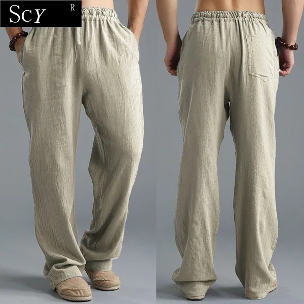 Fashion Men's Trousers Washed Cotton Loose Pants Breathable Casual Sweatpants