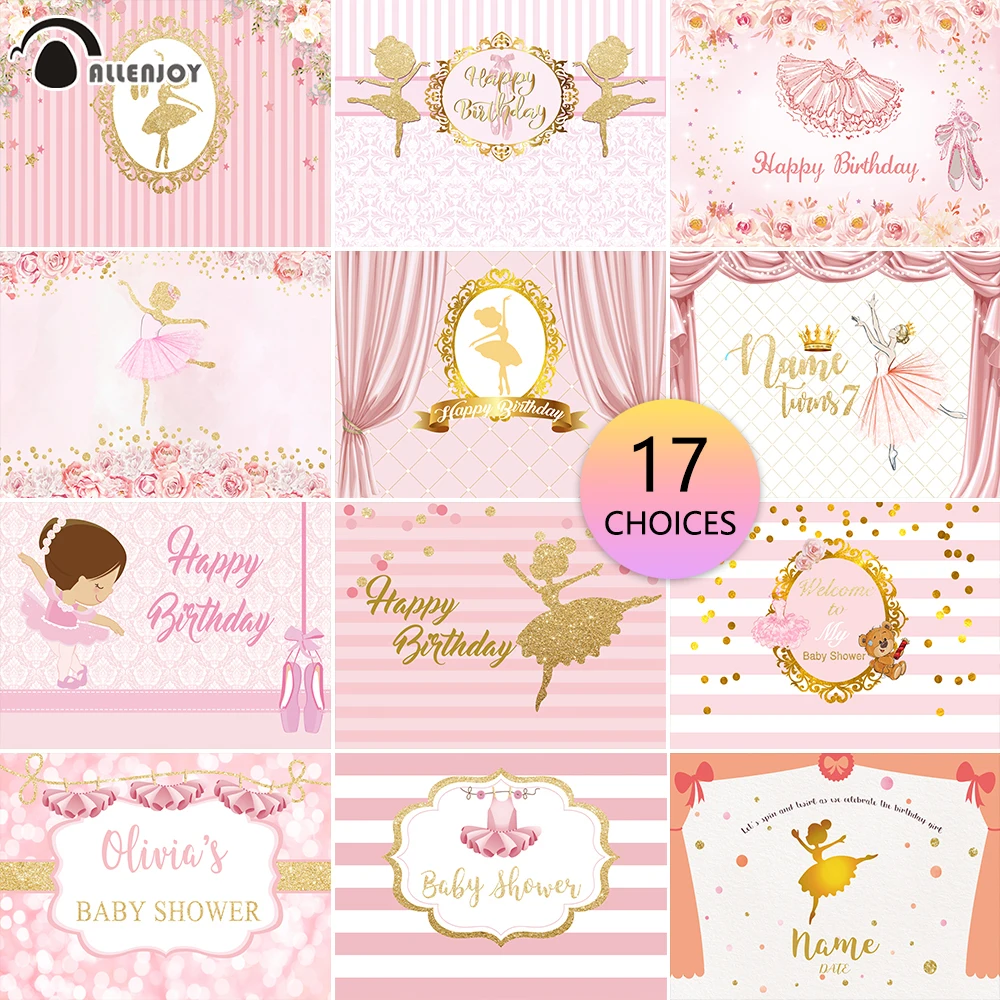 Allenjoy Ballet Backgrounds For Photography Studio Pink Stripe Golden Happy birthday Party Ballerina Backdrop Newborn Photophone