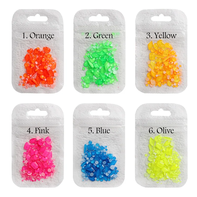 Mix shape New designs Fluorescent Nail Rhinestone flat back Glass Strass for nails art decoration