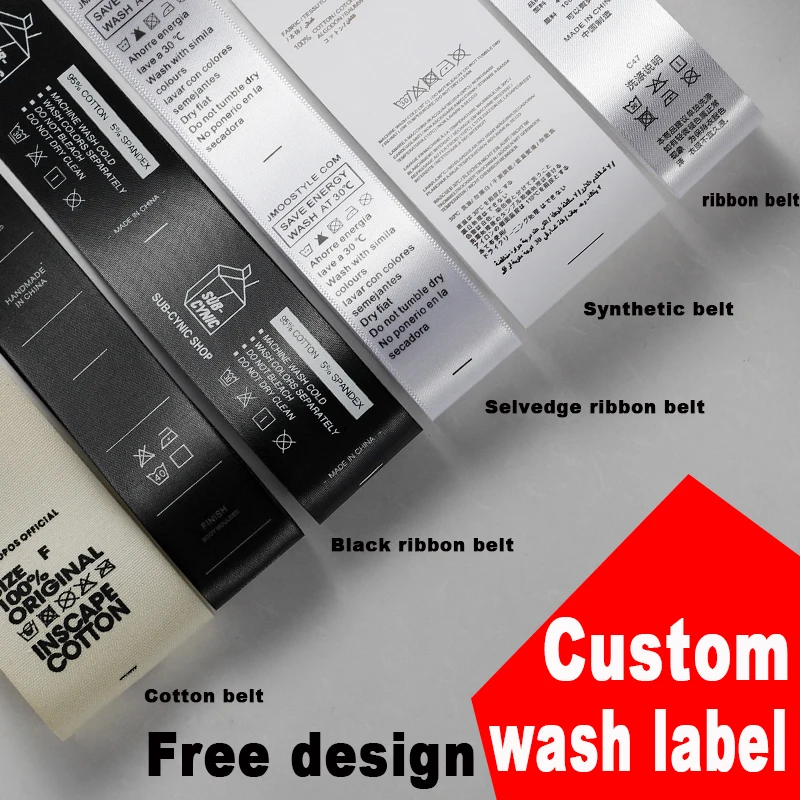 Width2.5cm Free Shipping Custom Printed Satin Labels/Garment Clothing Tags/Woven Labels Screen Printing Water Wash Care Label