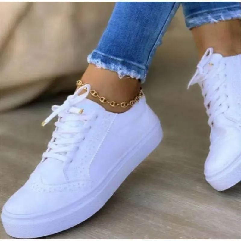 Women's Shoes Flat Bottom Fashion New Women's Lace Up Breathable Mesh Sneakers Women's Canvas Lace Up White, Large 43