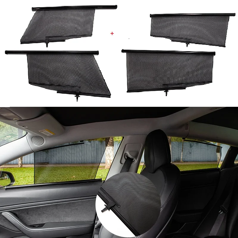 4 PCS NEW For Tesla Model 3 Car Sun Shade Window SunShade Drape Roller For Tesla Model 3 Car Accessories