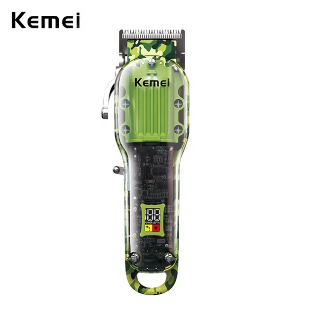 Kemei cortadora de pelo profesional color verde transparente recargable inalambrica con cuchilla difusora maquina de cortar cabello peluqueria maquina