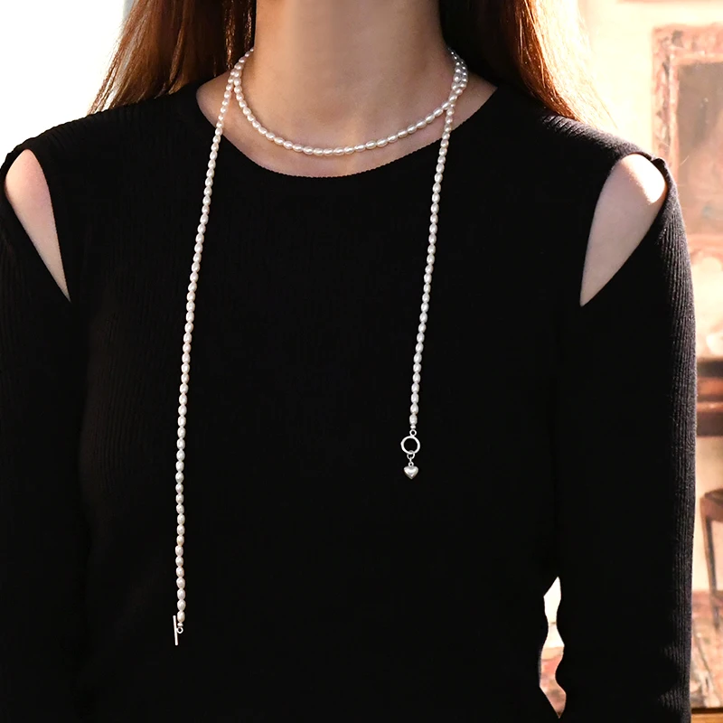 ASHIQI 120 Cm Long Natural Freshwater Pearl Necklace Various Wearing Style Sweater Chain Fashion Jewelry for Women Gifts