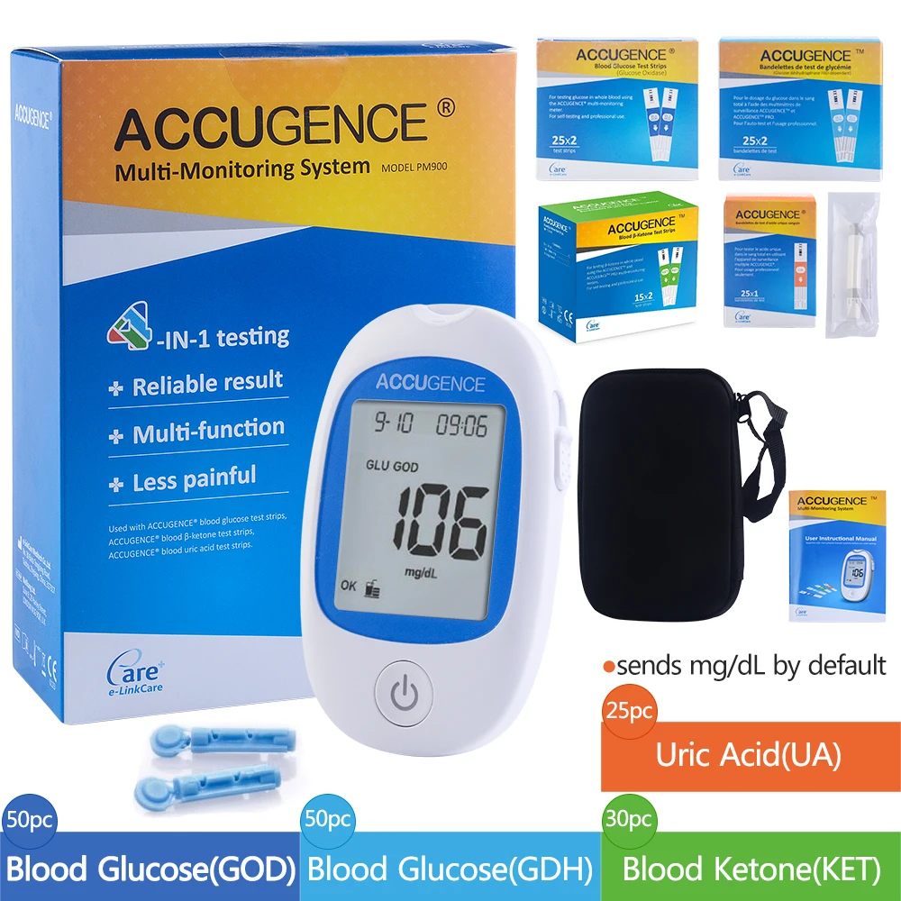 

Fast 4 in1 Home Medical Multifunction Blood Glucose Meter GOD&GDH and Blood Ketone Glucometer&Uric Acid Diabetes gout Tester kit