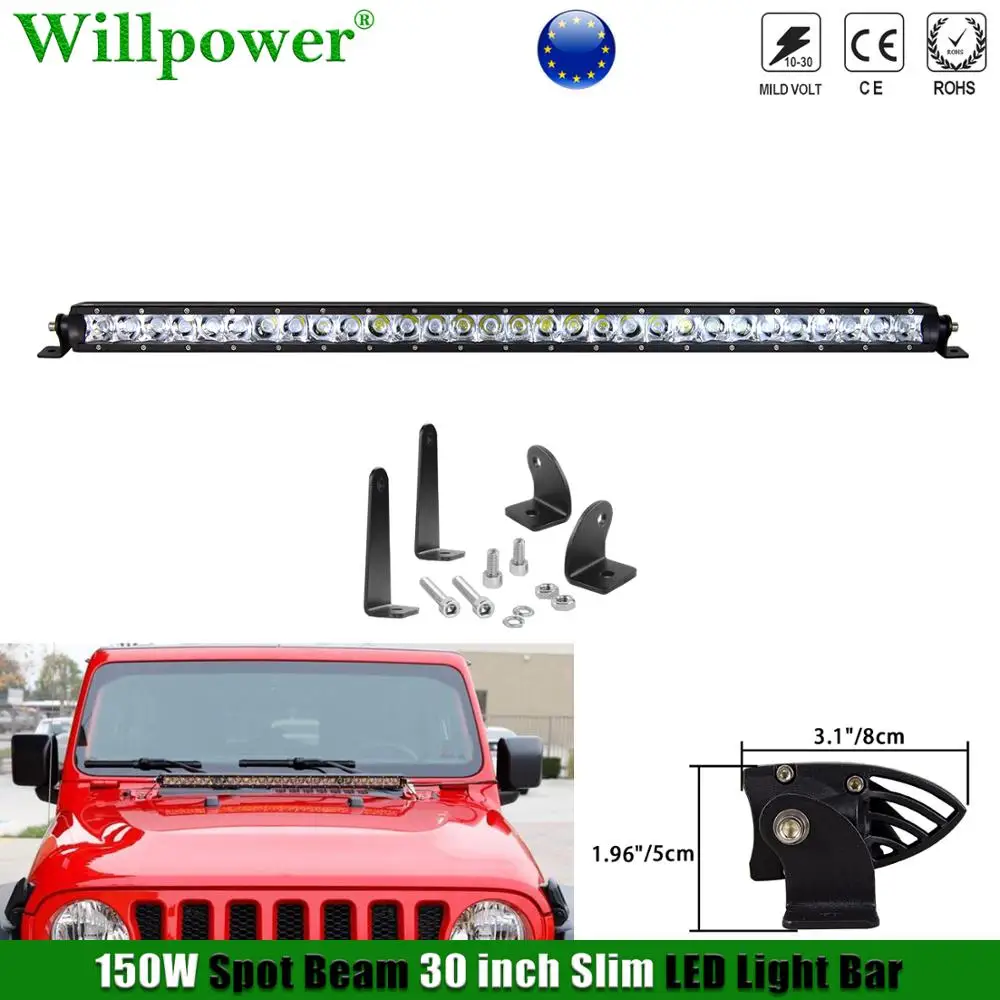 Offroad Car 150W 32 inch Single Row LED Light Bar Spotlight For Jeep Wrangler JK 4x4 Truck Lower Bumper Driving Fog Lightbar