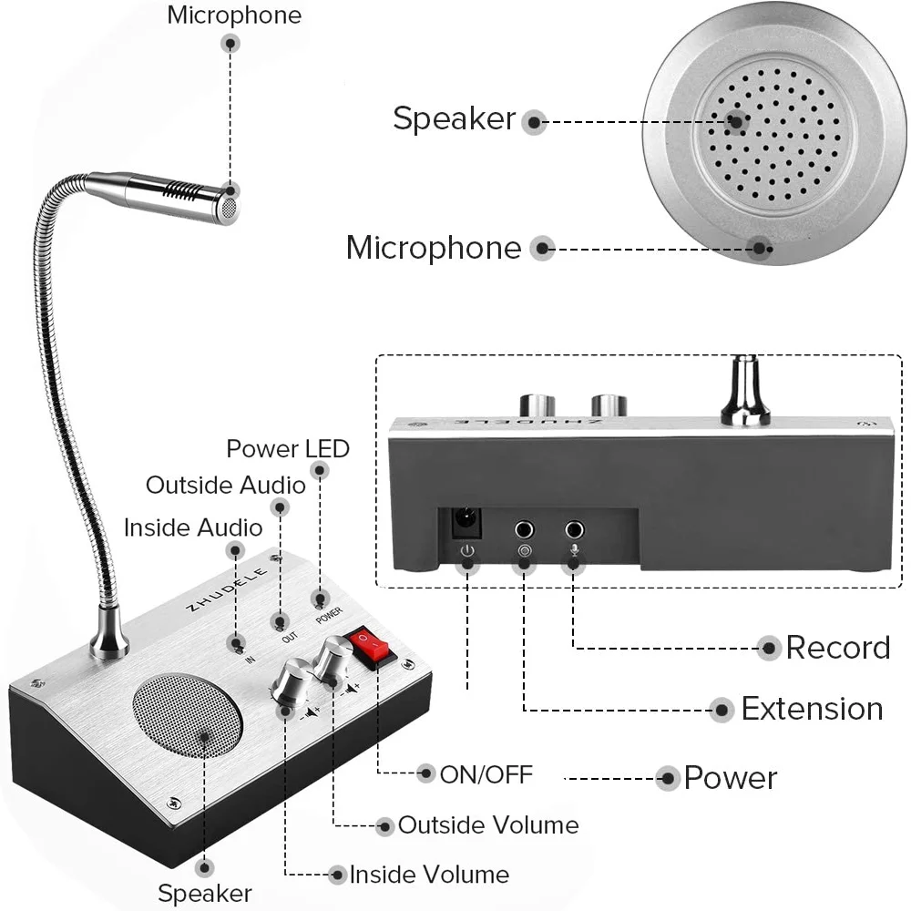 Sistema de intercomunicación de doble vía para contador de ventana, megáfono, micrófono de Audio para banco, farmacia, oficina, tienda, hospital,