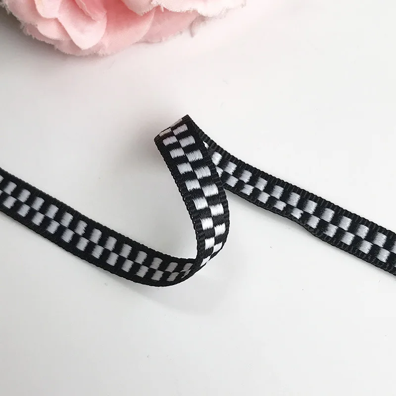 Polyester Black White Plaid Webbing Computer Jacquard Webbing Plaid Clothing Hats Luggage Decorative Webbing Sewing Accessories