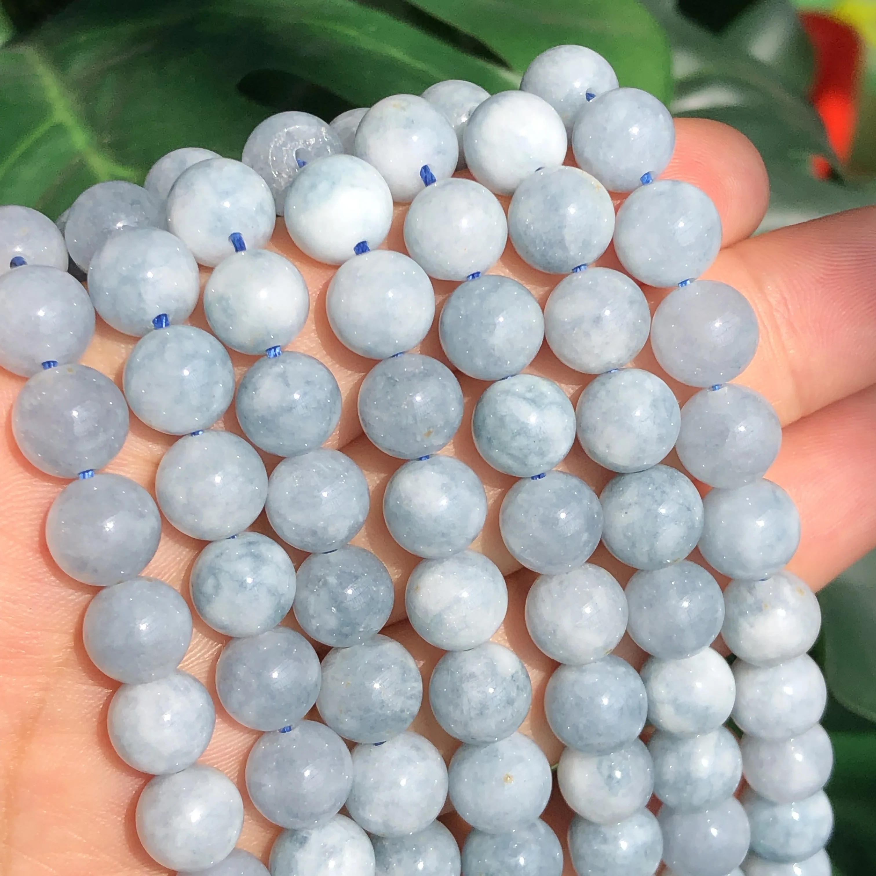 AAA Natural Round Blue Angelite Stone Jades Chalcedony Loose Spacer Minerals Beads For Jewelry Making DIY Bracelet Necklace 15\