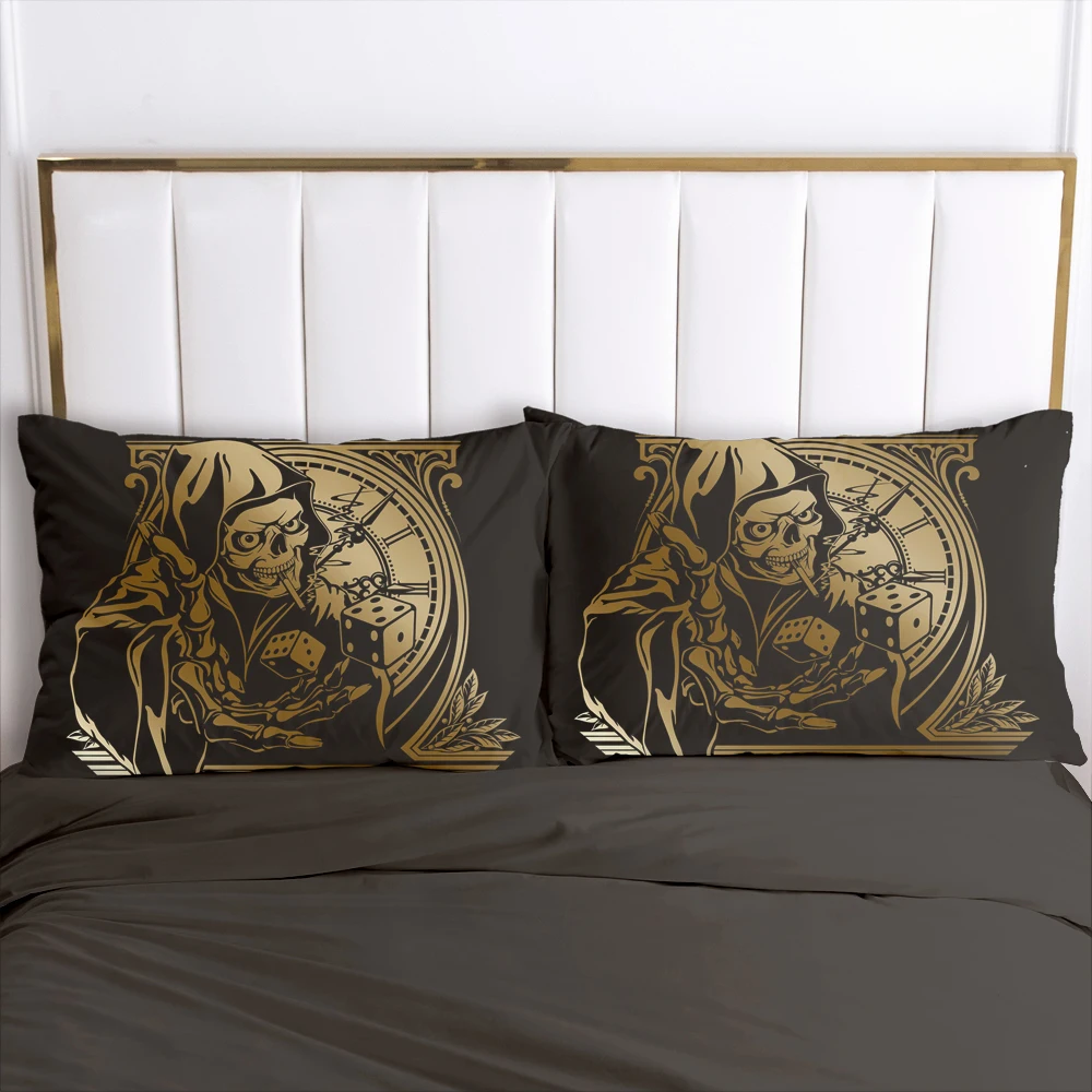 Pillow Cover Cases Bedding Home Decoration Black Gold Skull Death 70x70cm 50x75cm 50x70cm 80x80cm Pillowcase 3D HD Print 2PCS