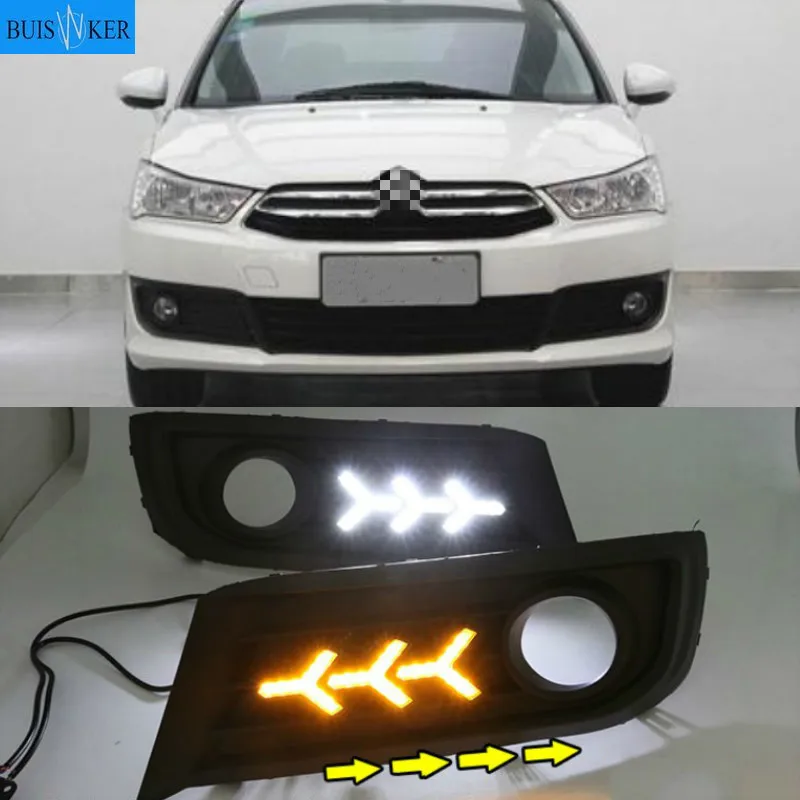 

LED DRL daytime running light+Front fog light For Citroen C-Quatre 2012-2018 with Dynamic moving yellow turn signal