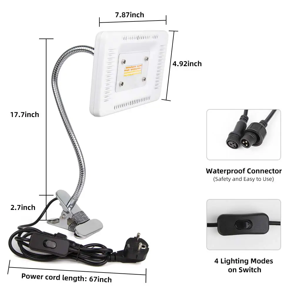 Imagem -02 - Estufa para Cultivo Interno com Clipe de Mesa Espectro Completo Modos 50w 56leds à Prova Dágua Lâmpada para Cultivo de Plantas Flores Estufa