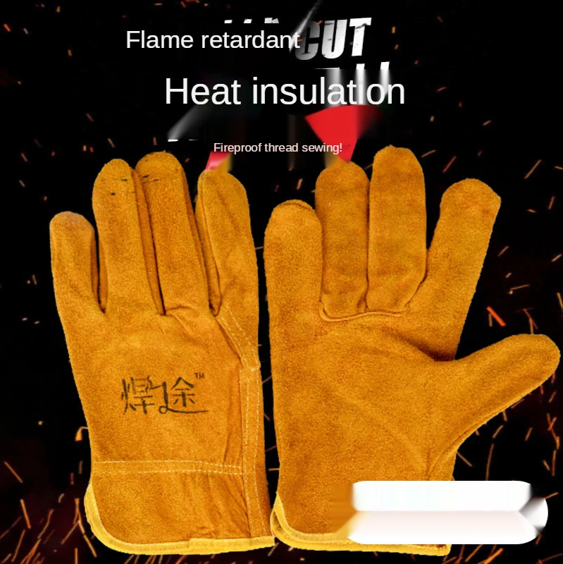 

Short Welding Gloves Leather Protective Gloves Thickened Flame-retardant Heat-insulated Anti-scald Welder Gloves Hand Tools