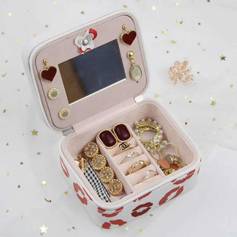 

Fashion Design Pu Custom Jewelry Boxes Lip Prints Leather Zipper Box