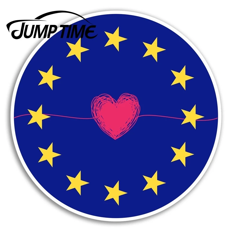 Jump Time for EU Flag Vinyl Stickers Europe Love Heart UK Fun Brexit Sticker Car Bumper Decal Waterproof Car Accessories