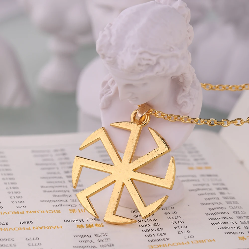 Likegreat Slavic Kolovrat Symbols Necklace for Men Pagan Sun Wheel Talisman Amulet Link Chain Pendants Religious Jewelry