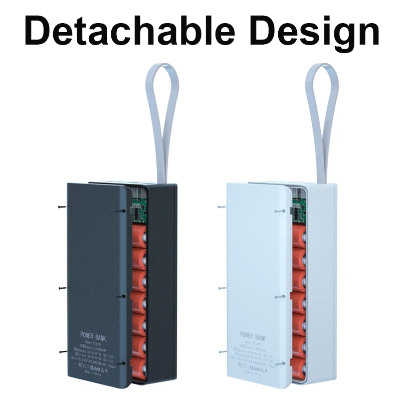 14*18650 배터리 보관 상자 DIY 보조베터리 케이스 듀얼 USB LCD 디스플레이 지원 빠른 및 무선 충전 18650 배터리 홀더 상자
