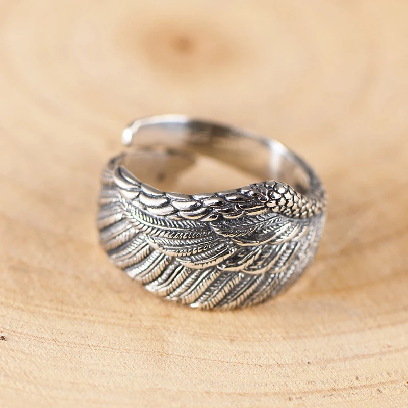 

SA SILVERAGE S925 Silver Ring Opening Retro Feathers for Men and Women Marcasite Ring Personality Silver Ring Jewelry Luxury