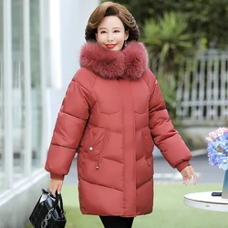 2024 Middle-Aged Mother Down Cotton-Padded Jacket Elderly Women's Warm Winter Coat With Hooded Plus Velvet Thick Parkas Women