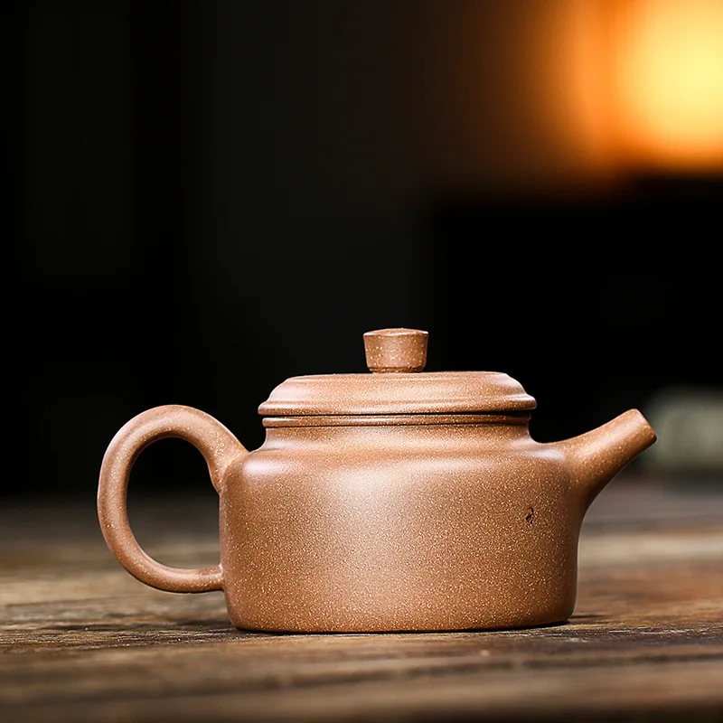 Yixing purple clay teapot strength pure manual raw ore green clay teapot carving de Zhong sketch 220cc Kung Fu