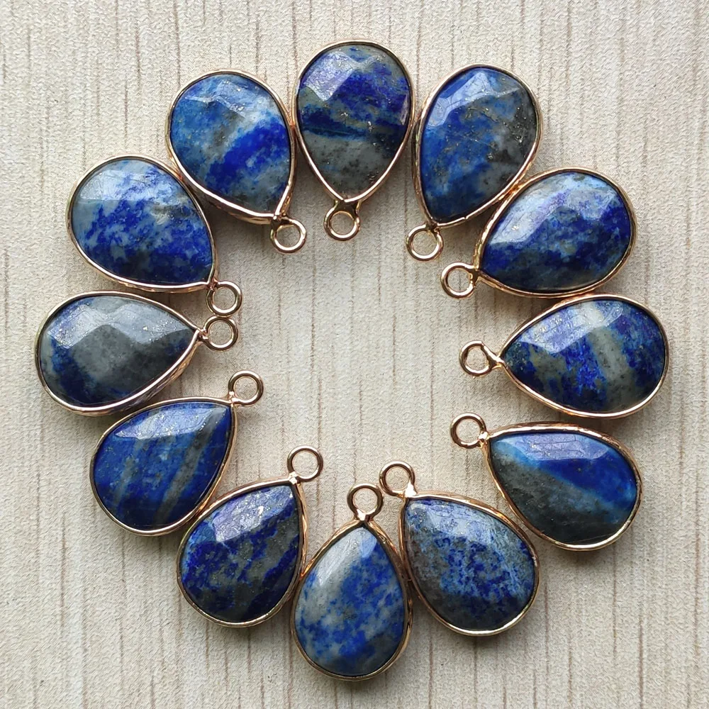 

New Natural Lapis lazuli section water drop gold color connector pendants for bracelets necklace making wholesale 12pcs/lot