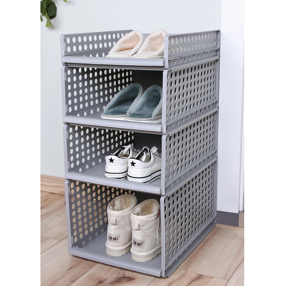 

Detachable Plastic Storage Basket Household Stackable Wardrobe Storage Basket Rack Clothes Towel Shoes Organizer