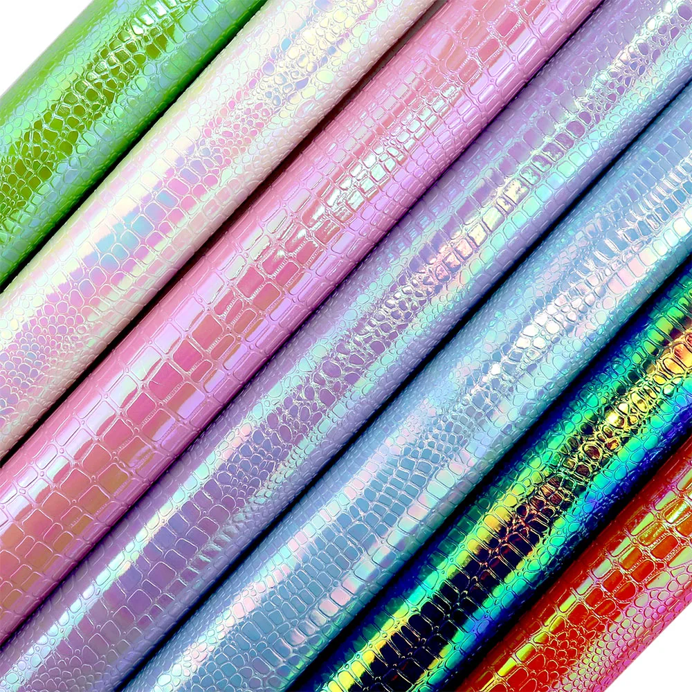 30x134cm Roll Iridescent Crocodile Snake Skin Textured Faux Synthetic Leather Fabric DIY Earrings Supplies Craft  BH083