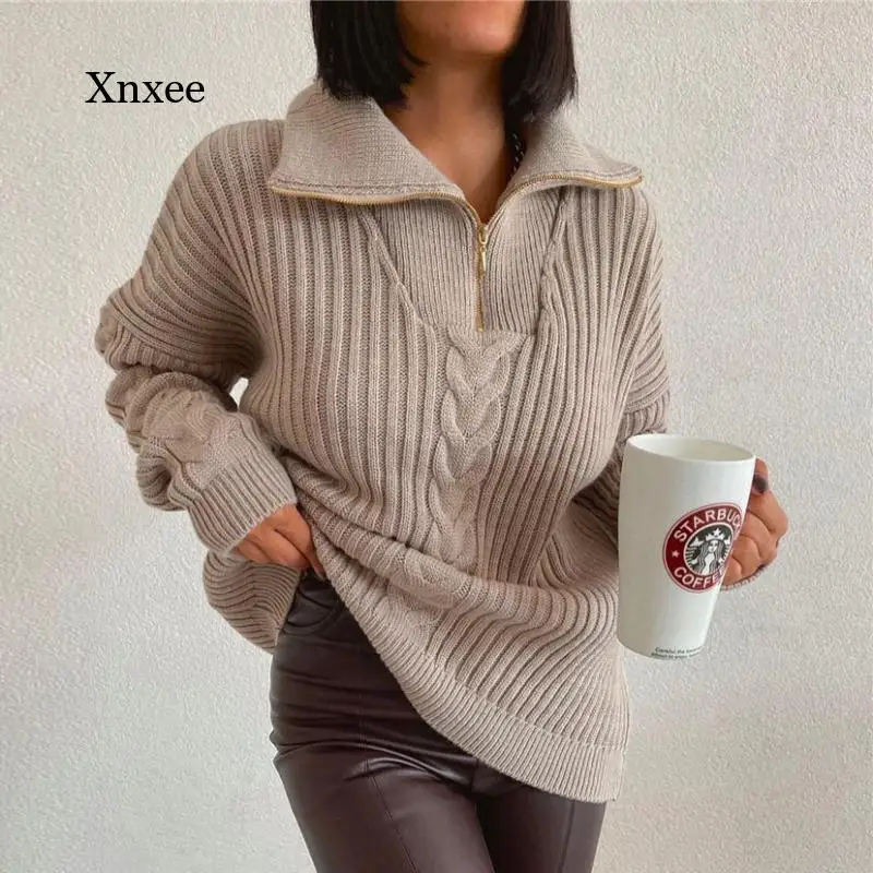 

Zipper Turtleneck Sweater Women Ribbing Knitted Solid Winter Thick Female Pullovers Casual Tops Sweaters Harajuku Clothing